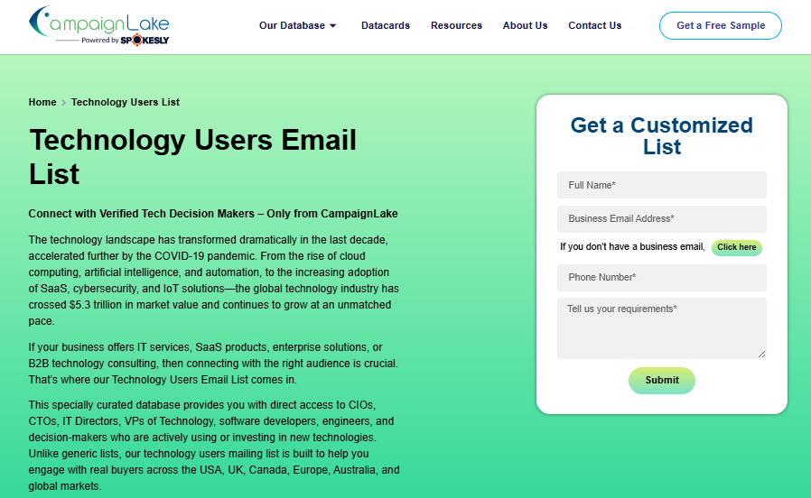 Technology users email list